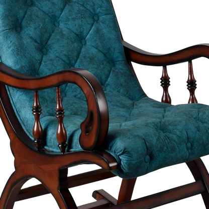 Touffy Fabric Upholstered Teak Wood Rocking Chair in Brown Turquoise color zoom view cushion