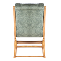 Touffy Fabric Upholstered Teak Wood Rocking Chair in Teak Green color back view
