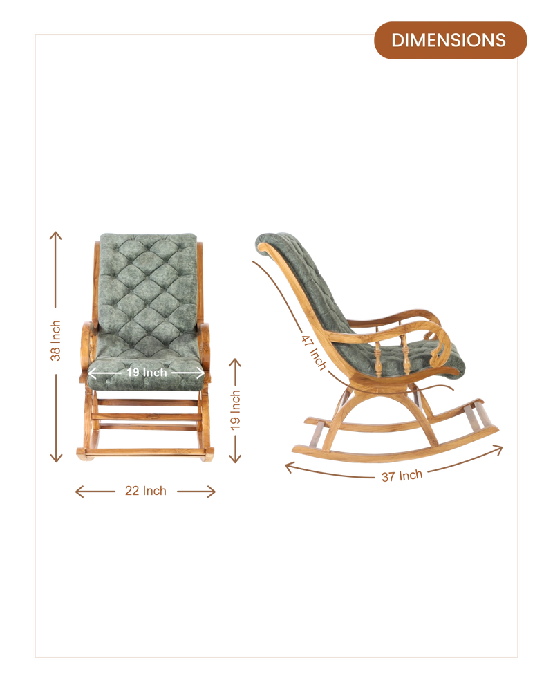 Touffy Fabric Upholstered Teak Woo Rocking Chair Teak Green dimensions