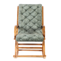 Touffy Fabric Upholstered Teak Wood Rocking Chair in Teak Green color front view