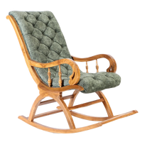 Touffy Fabric Upholstered Teak Wood Rocking Chair in Teak Green color 45° side view