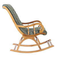 Touffy Fabric Upholstered Teak Wood Rocking Chair in Teak Green color side view