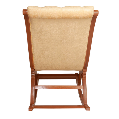 Touffy Fabric Upholstered Teak Wood Rocking Chair (Teak-Gold) backside view