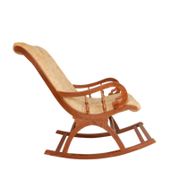 Touffy Fabric Upholstered Teak Wood Rocking Chair (Teak-Gold) side angle