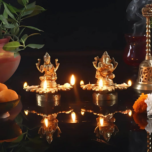 Traditional Brass Lakshmi Ganesh Diya 2 lifestyle view