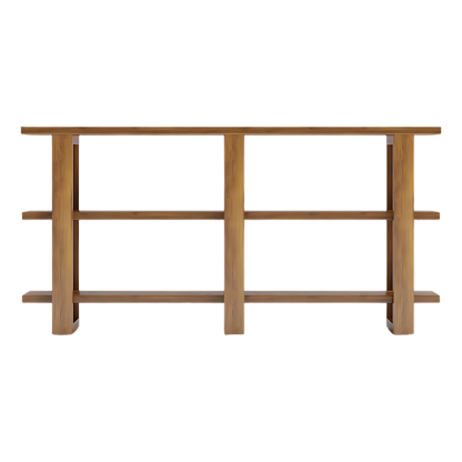 Trestle Wood Book Shelf (Teak) front view