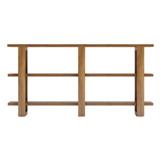 Trestle Wood Book Shelf (Teak) front view