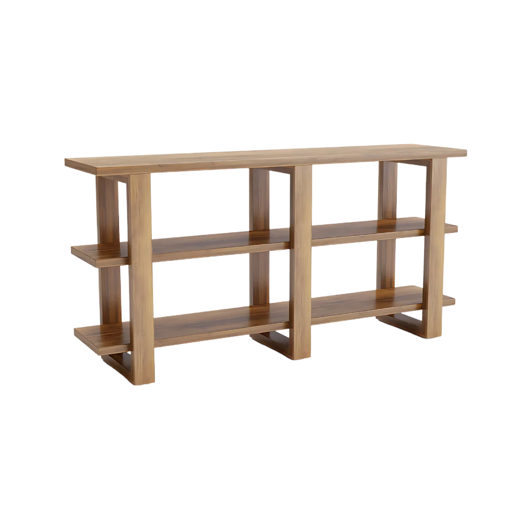 Trestle Wood Book Shelf (Teak) side angle 