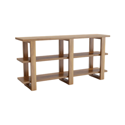 Trestle Wood Book Shelf (Teak) side angle 
