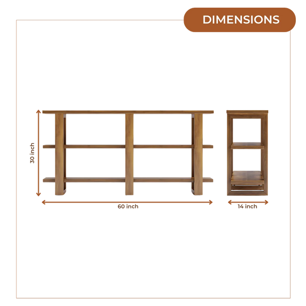 Trestle Wood Book Shelf (Teak) dimensions
