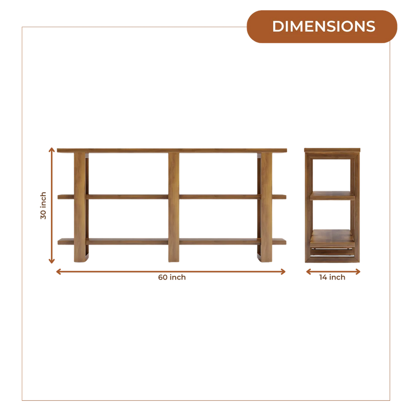 Trestle Wood Book Shelf (Teak) dimensions