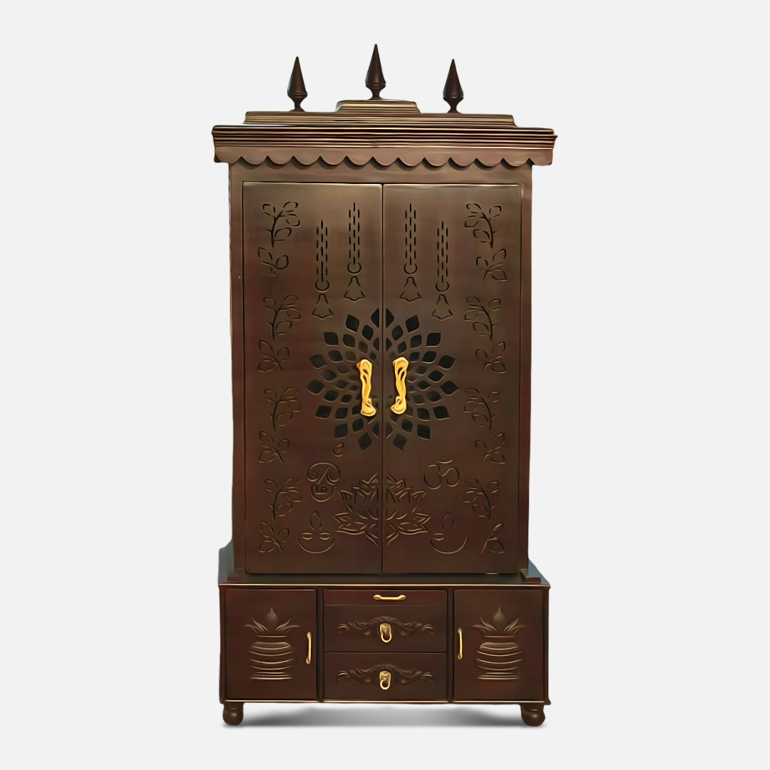 Trikalash Teak Wood Mandap (Brown) front view 