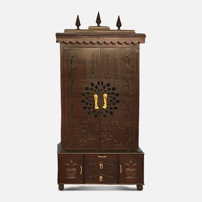 Trikalash Teak Wood Mandap (Brown) front view 