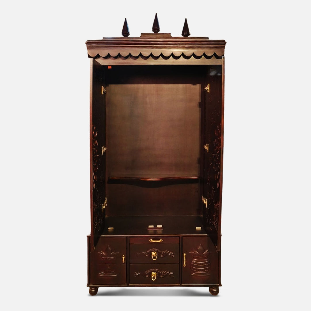 Trikalash Teak Wood Mandap (Brown) open door view