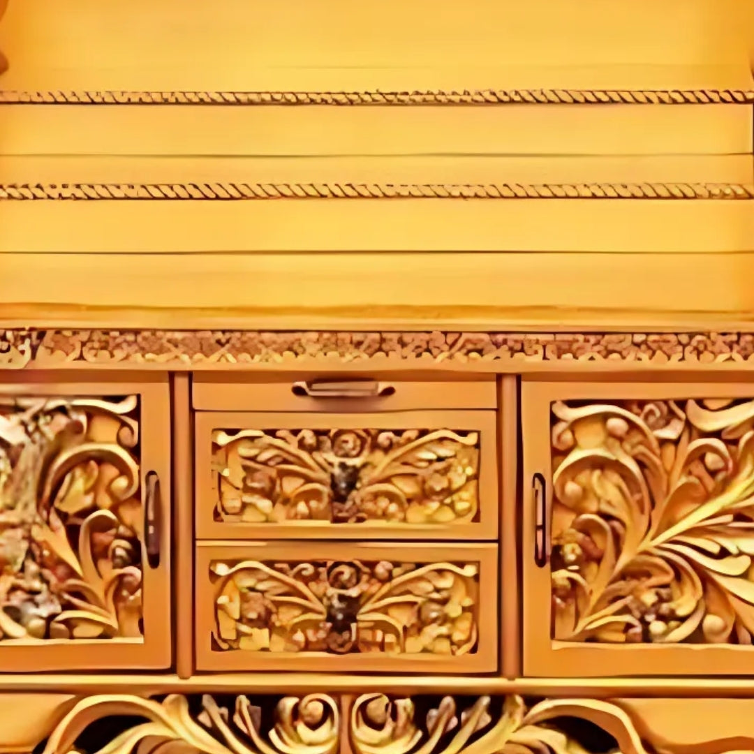 Trilokinath Teak Wood Mandap (Gold) close view