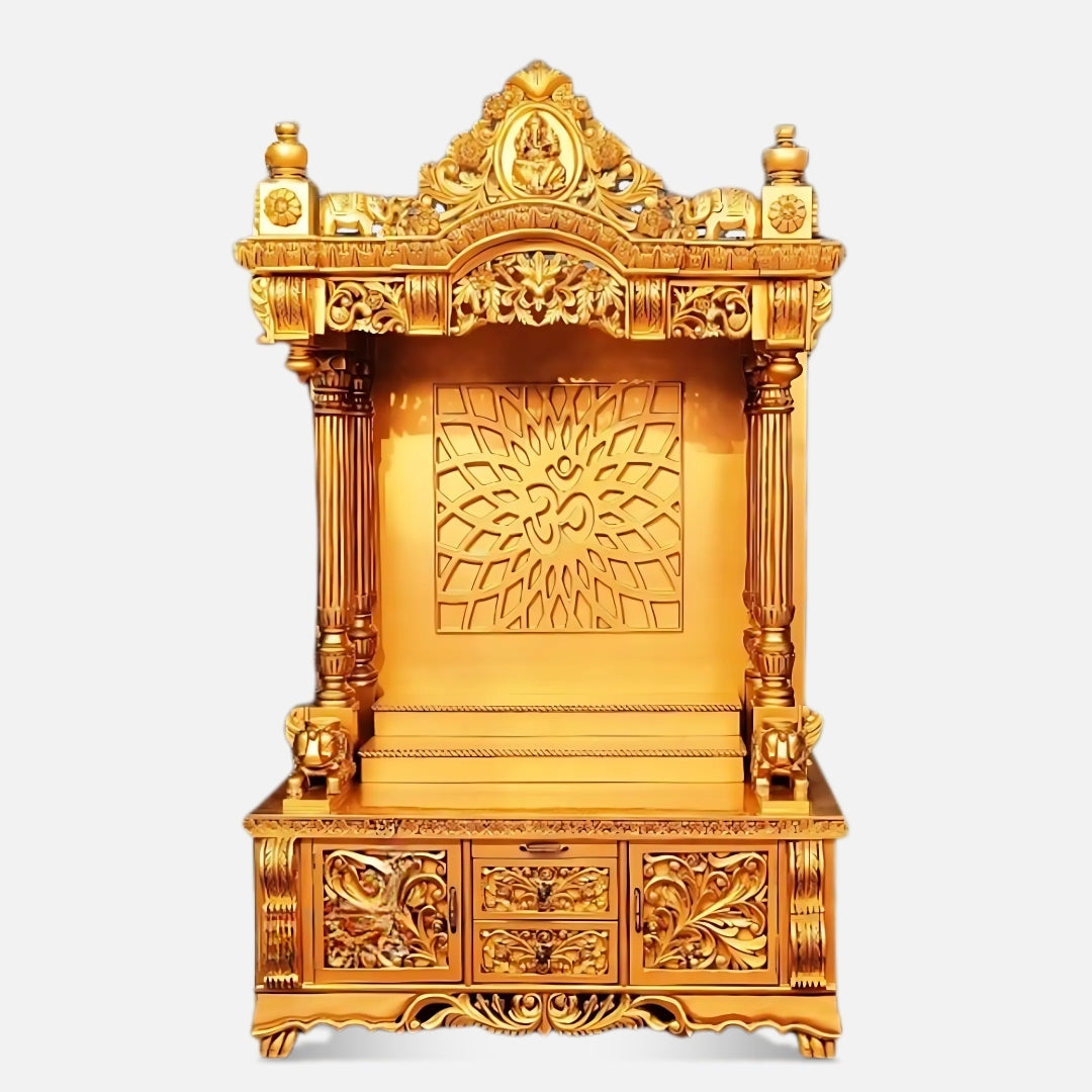 Trilokinath Teak Wood Mandap (Gold) front view