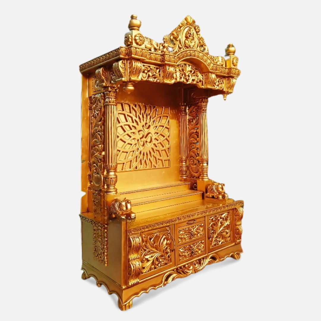 Trilokinath Teak Wood Mandap (Gold) side angle 