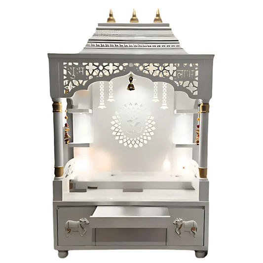 Saarthaka Wooden Pooja Mandap (White Gold)