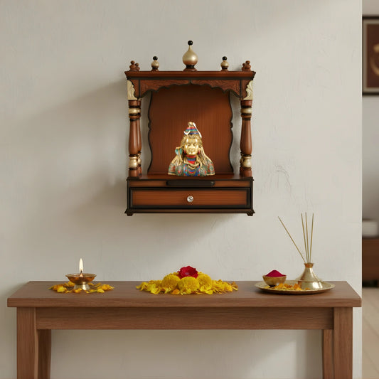 Vaibhavraj Teak Wood Mandir (Brown) lifestyle view 