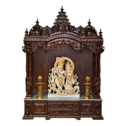 Vamika Teak Wood Mandap (Brown) front view with idol