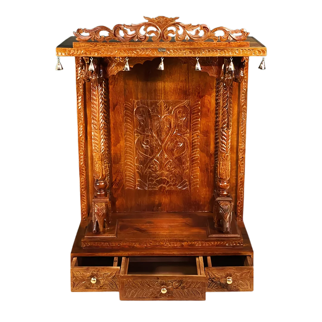 Vandana Sheesham Wood Mandir (Teak)  Open Drawer view