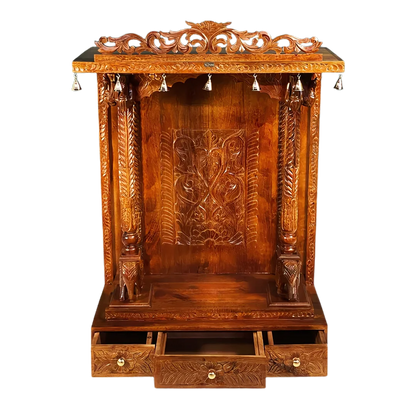 Vandana Sheesham Wood Mandir (Teak)  Open Drawer view