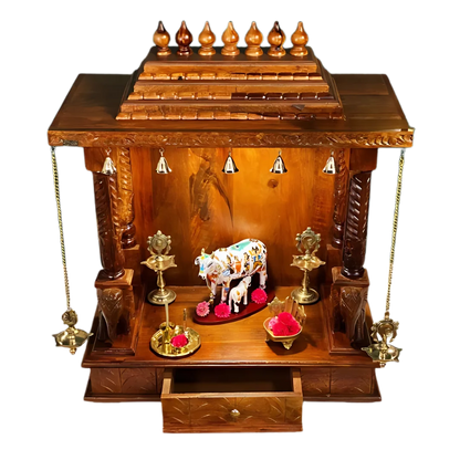 Vanshika Teak Wood Mandir (Teak) open drawer view  