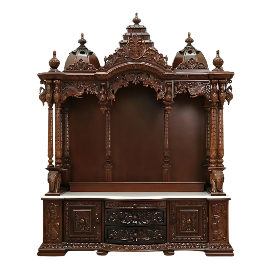 Varenya Teak Wood Mandap (Brown) front view