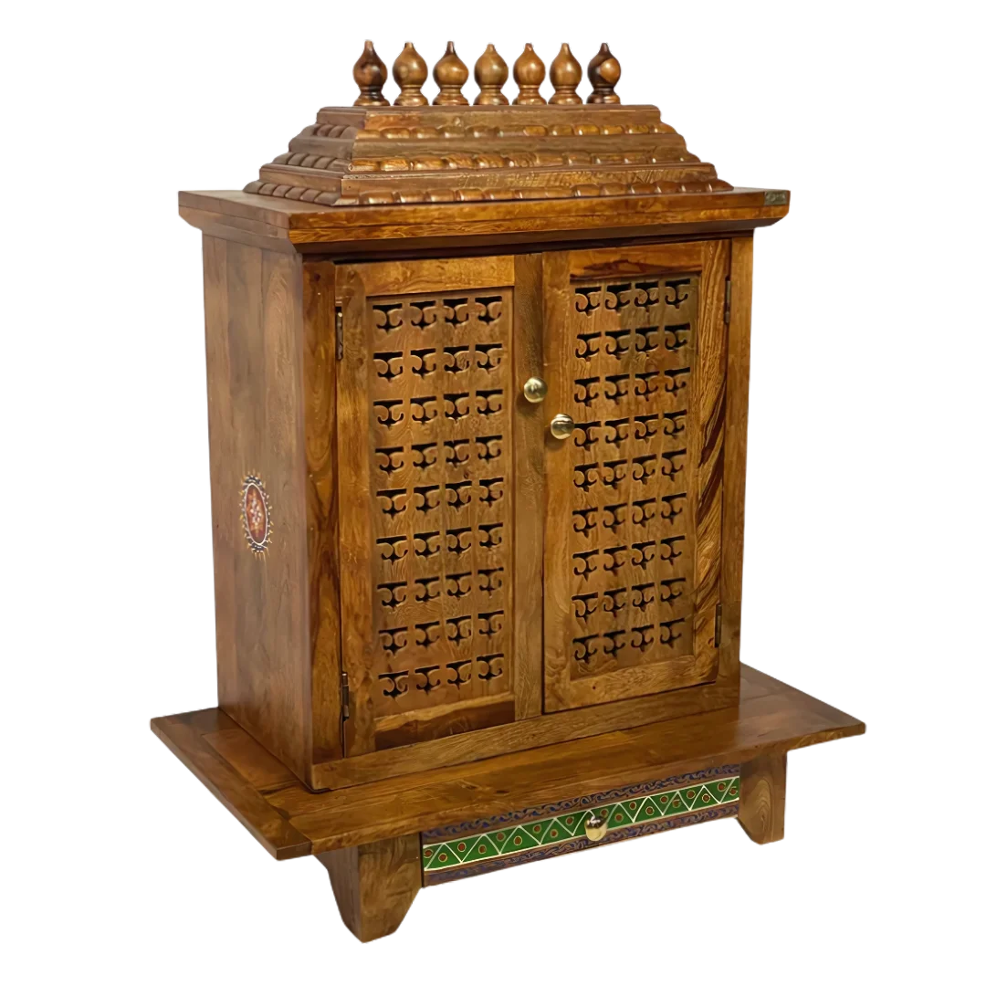 Varnmaya Sheesham Wood Mandir (Teak) Side Angle 