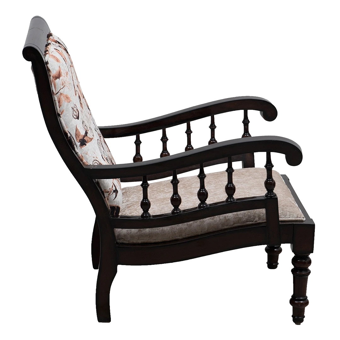 Vasper Teak Wood Fabric Upholstered Arm Chair in Brown color side view