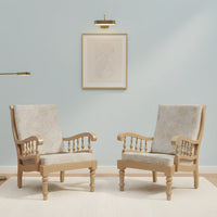 Vasper Teak Wood Fabric Upholstered Arm Chairs (Teak Beige) lifestyle image