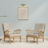 Vasper Teak Wood Fabric Upholstered Arm Chairs (Teak Beige)
