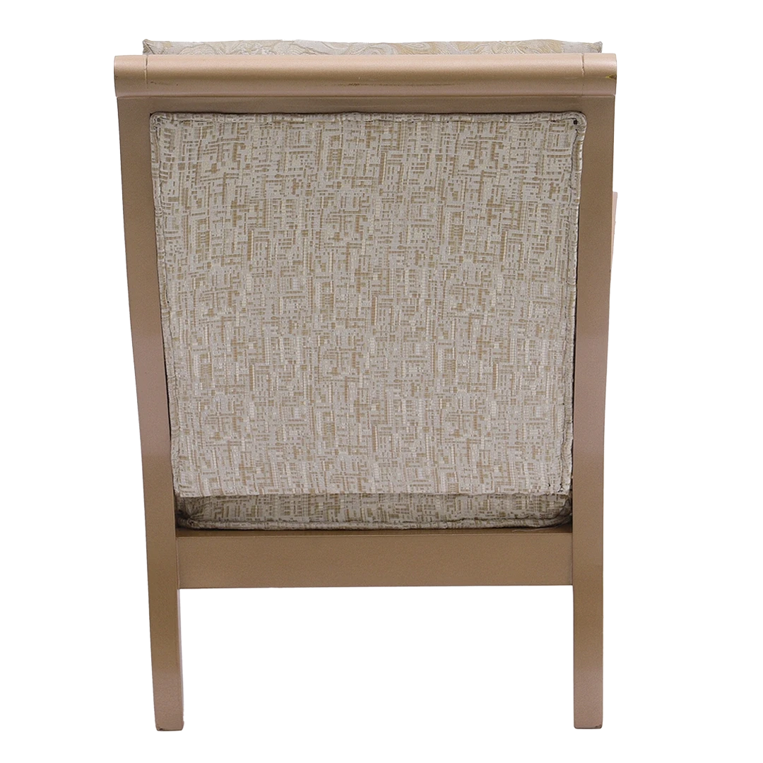 Vasper Teak Wood Fabric Upholstered Arm Chairs in Teak Beige color back view