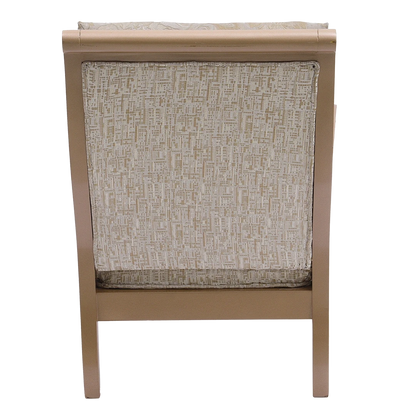 Vasper Teak Wood Fabric Upholstered Arm Chairs in Teak Beige color back view