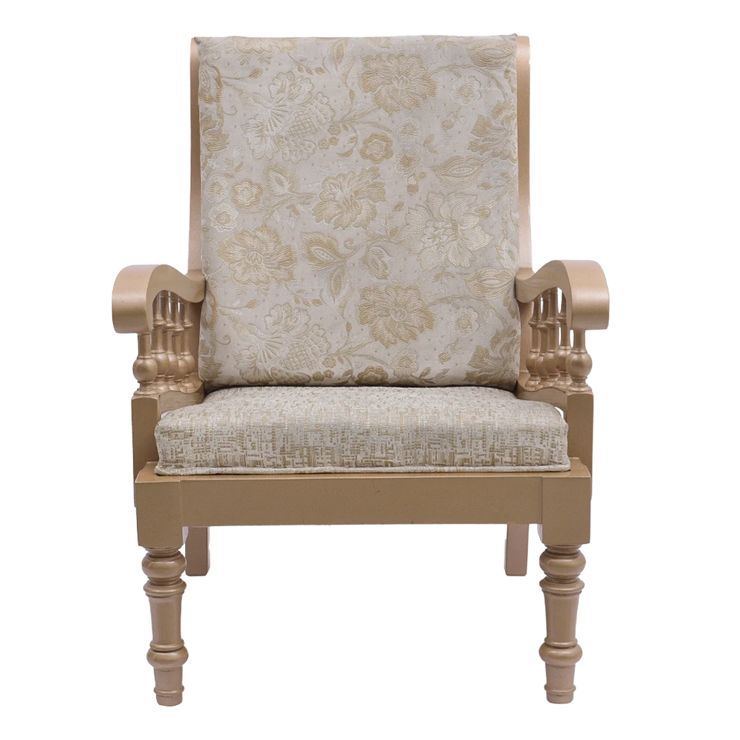 Vasper Teak Wood Fabric Upholstered Arm Chairs in Teak Beige color front view