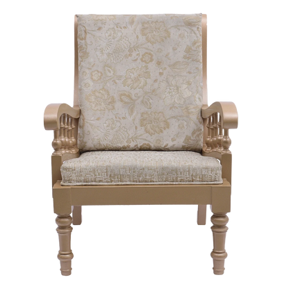 Vasper Teak Wood Fabric Upholstered Arm Chairs in Teak Beige color front view