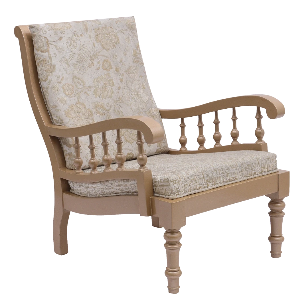 Vasper Teak Wood Fabric Upholstered Arm Chairs in Teak Beige color 45° side view