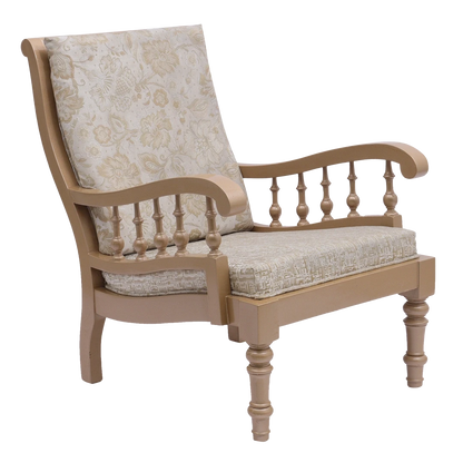 Vasper Teak Wood Fabric Upholstered Arm Chairs in Teak Beige color 45° side view