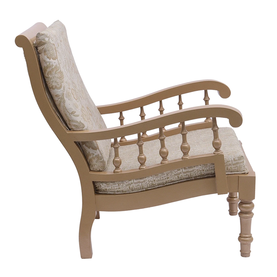 Vasper Teak Wood Fabric Upholstered Arm Chairs in Teak Beige color side view