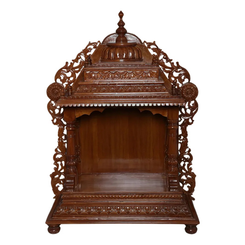 Vedarth Teak Wood Mandir - Brown