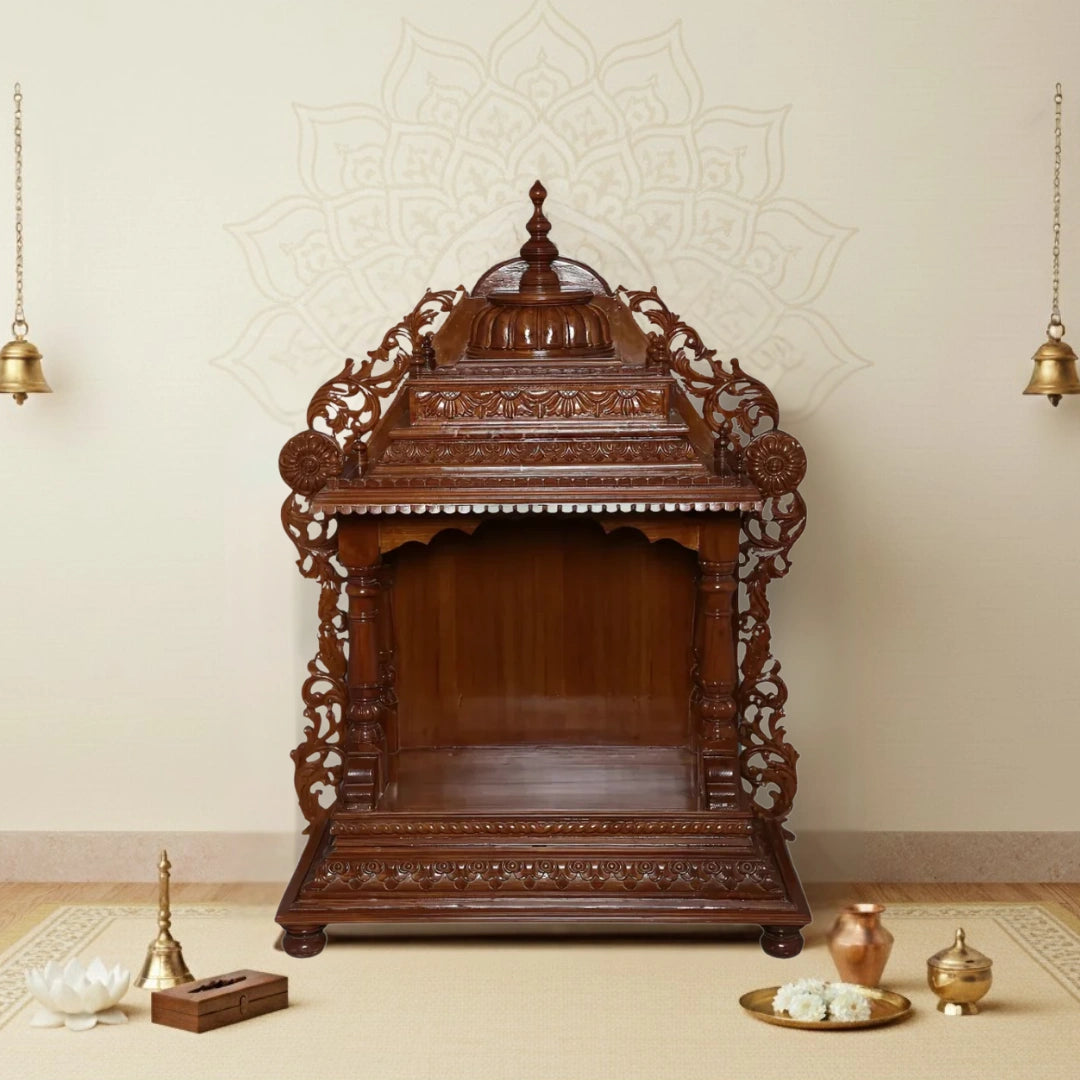 Vedarth Teak Wood Mandir (Brown) lifestle view