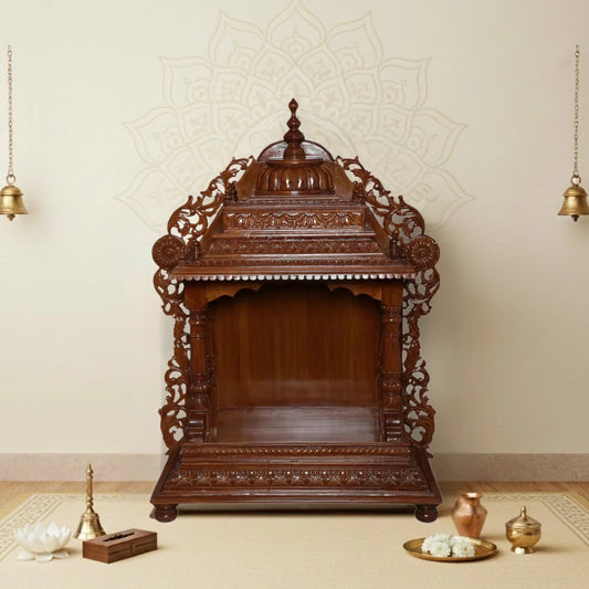 Vedarth Teak Wood Mandir (Brown) lifestle view