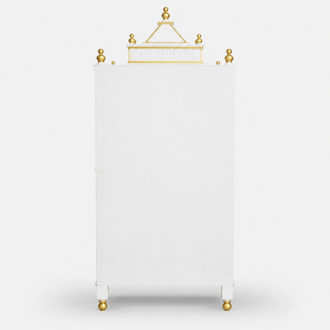 Vedashraya Floor Rested Pooja Mandap with Door (White Gold) Back VIew