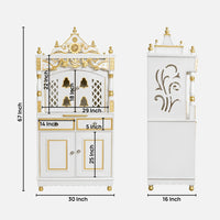 Vedashraya Floor Rested Pooja Mandap with Door (White Gold) Dimensions