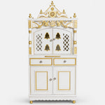 Vedashraya Floor Rested Pooja Mandap with Door White Gold