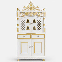 Vedashraya Floor Rested Pooja Mandap with Door (White Gold) Front View
