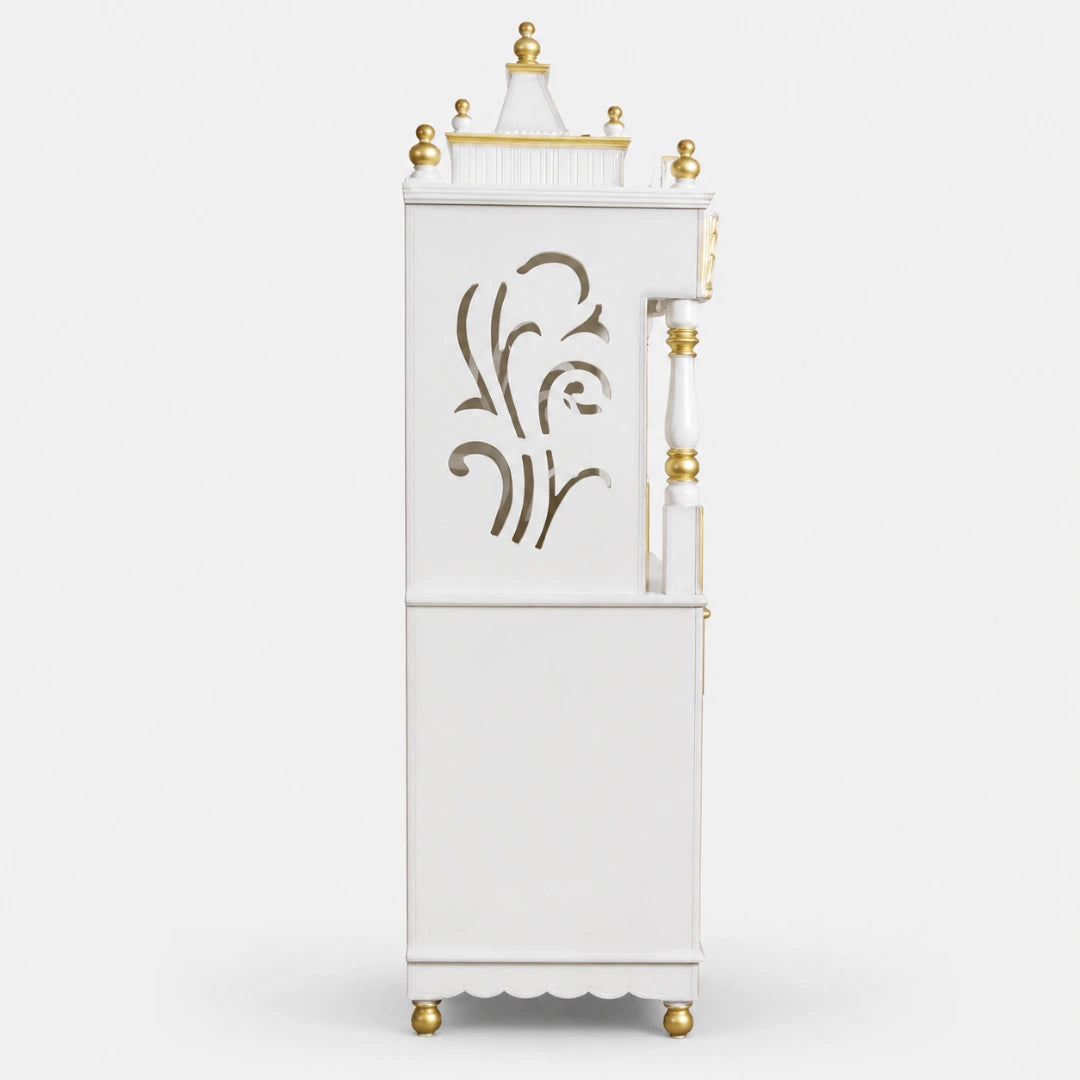 Vedashraya Floor Rested Pooja Mandap with Door (White Gold) Side View
