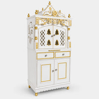 Vedashraya Floor Rested Pooja Mandap with Door (White Gold) Side View