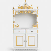 Vedashraya Floor Rested Pooja Mandap without Door (White Gold) Front View