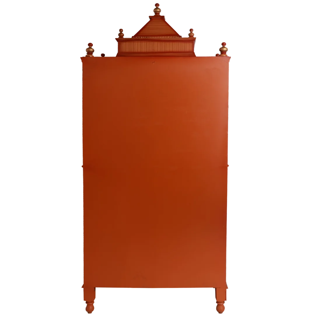 Vedashraya Floor Rested Pooja Mandir with Door Back View(Teak Gold)
